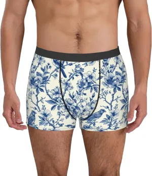 Vintage Floral Birds Print Boxer Briefs For Men Breathable Underwear-