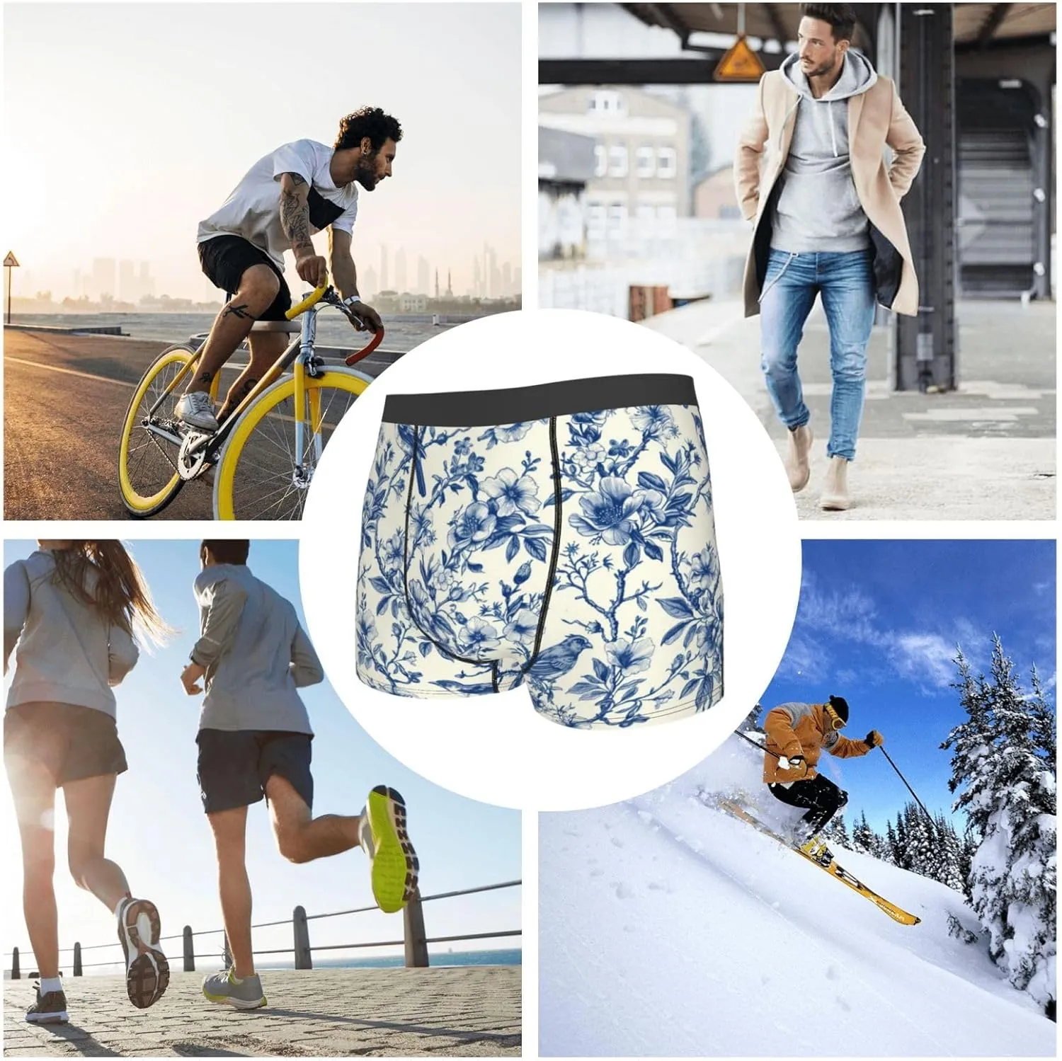 Vintage Floral Birds Print Boxer Briefs For Men Breathable Underwear-