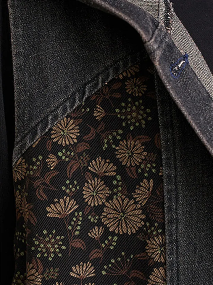 Vintage Floral Single Breasted Sleeveless Denim Hooded Coat