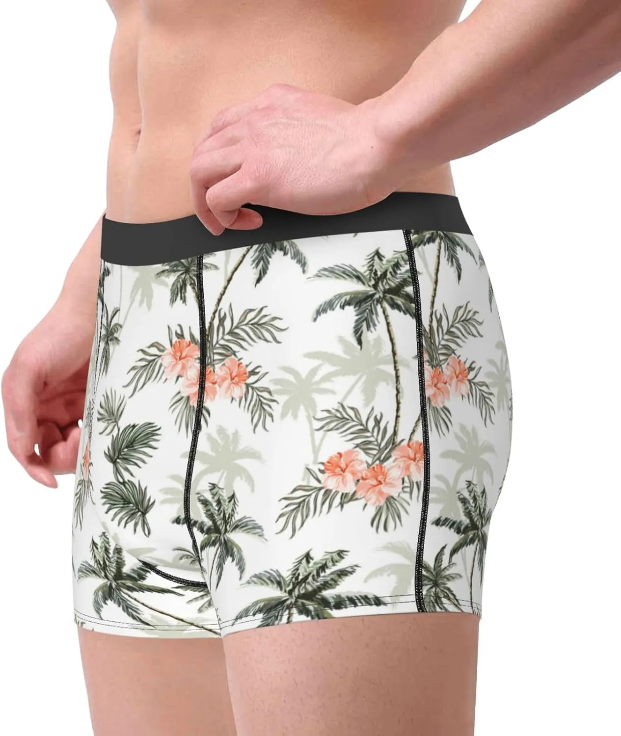 Vintage Palm Trees Print Boxer Briefs For Men Breathable Underwear-