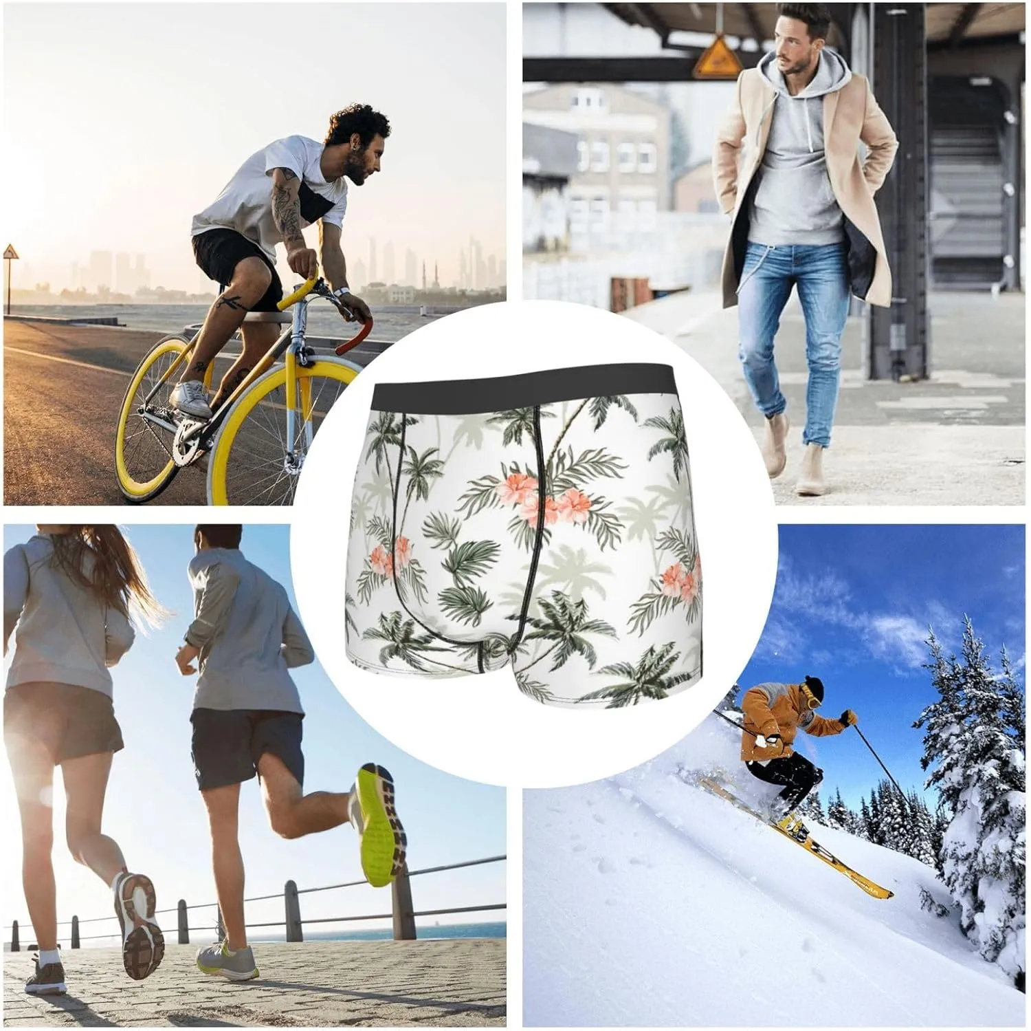 Vintage Palm Trees Print Boxer Briefs For Men Breathable Underwear-