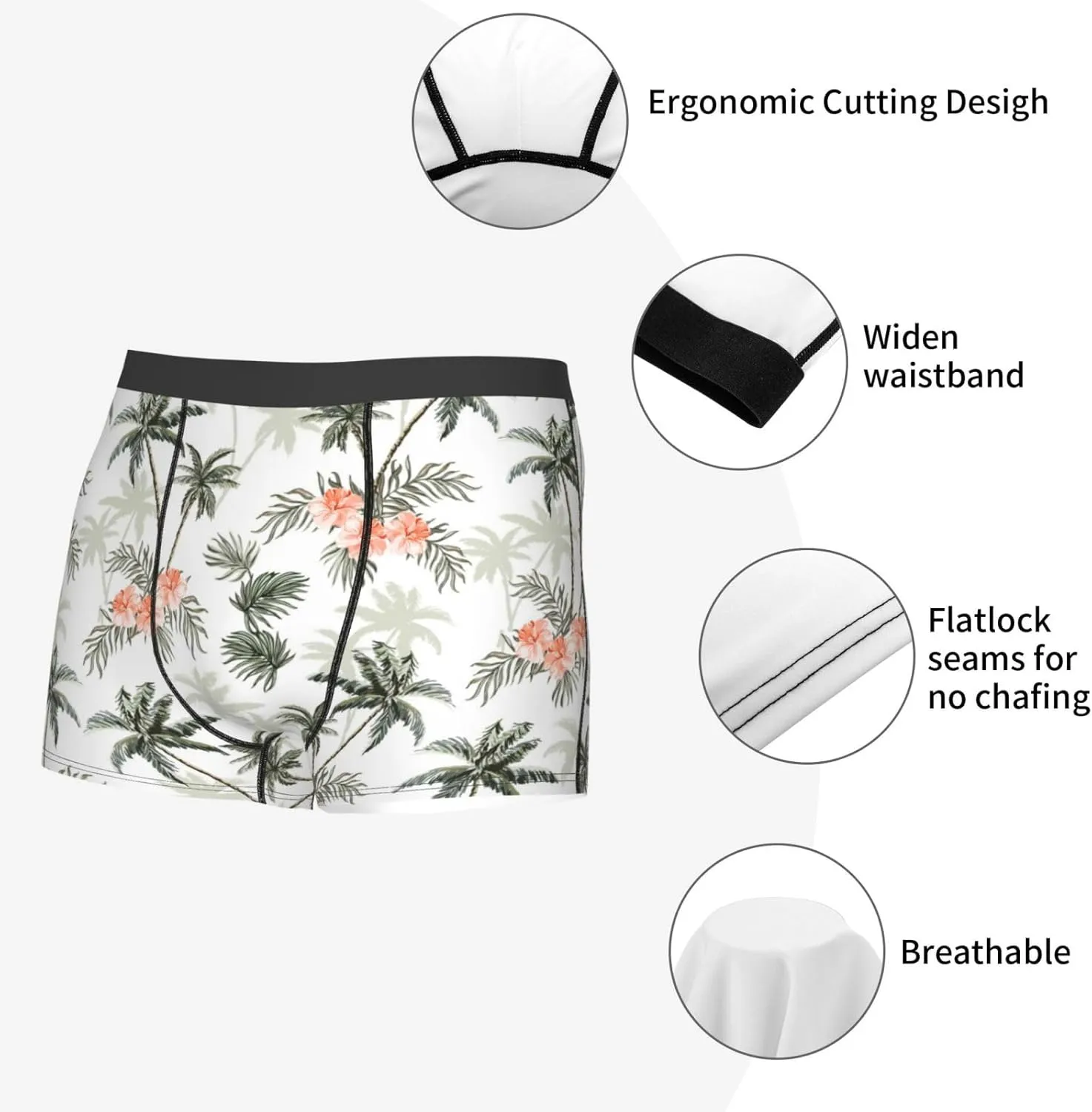 Vintage Palm Trees Print Boxer Briefs For Men Breathable Underwear-