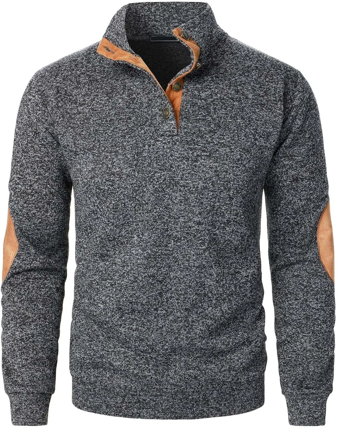 Vintage Polo Sweatshirt for Men 2024 Trendy Stand Collar Long Sleeve Patterned Pullover Elbow Patch Button Casual Top