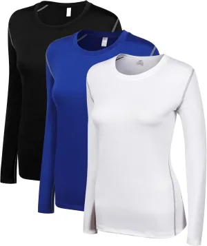 WANAYOU Women's 2-3 Pack Compression Shirt Long Sleeve Dry Fit Workout Tops Breathable Performance Running Athletic T-Shirt