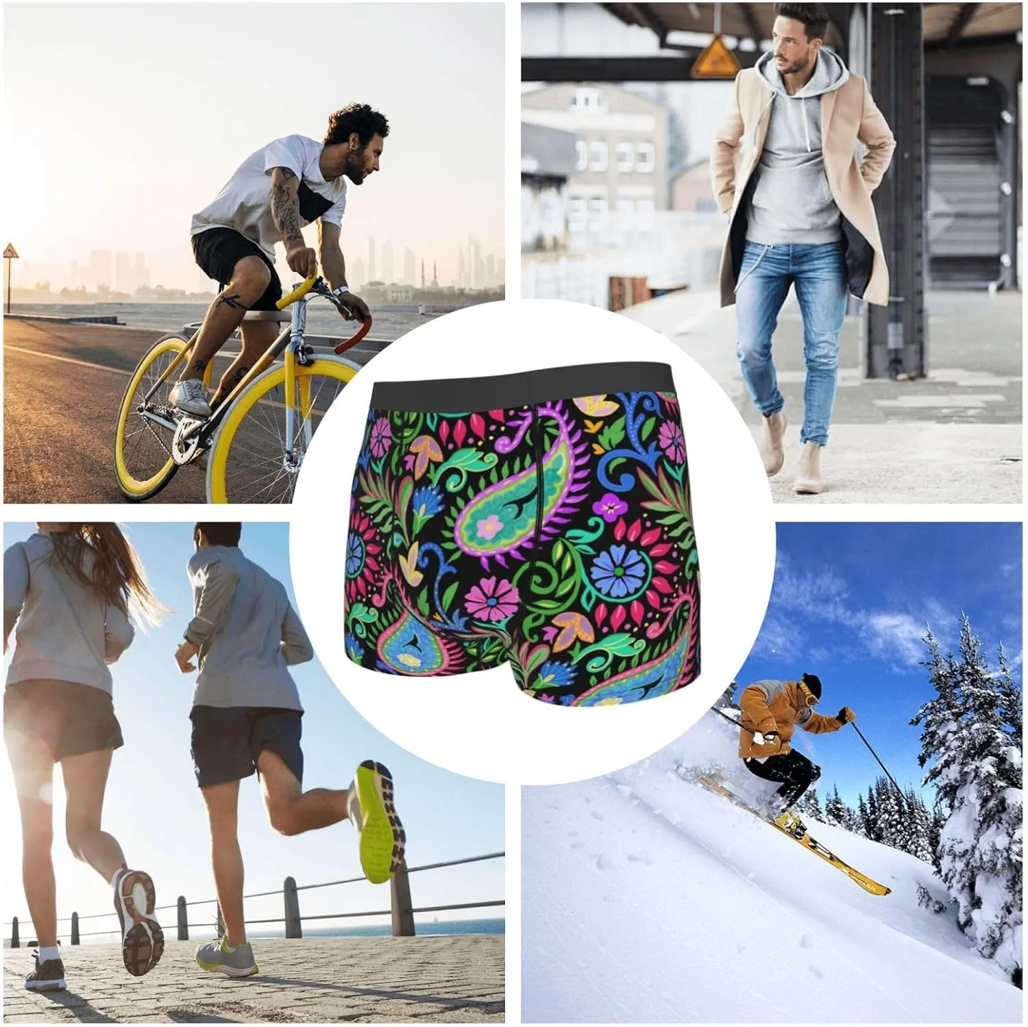 Watercolor Floral Paisley Print Boxer Briefs For Men Breathable Underwear-