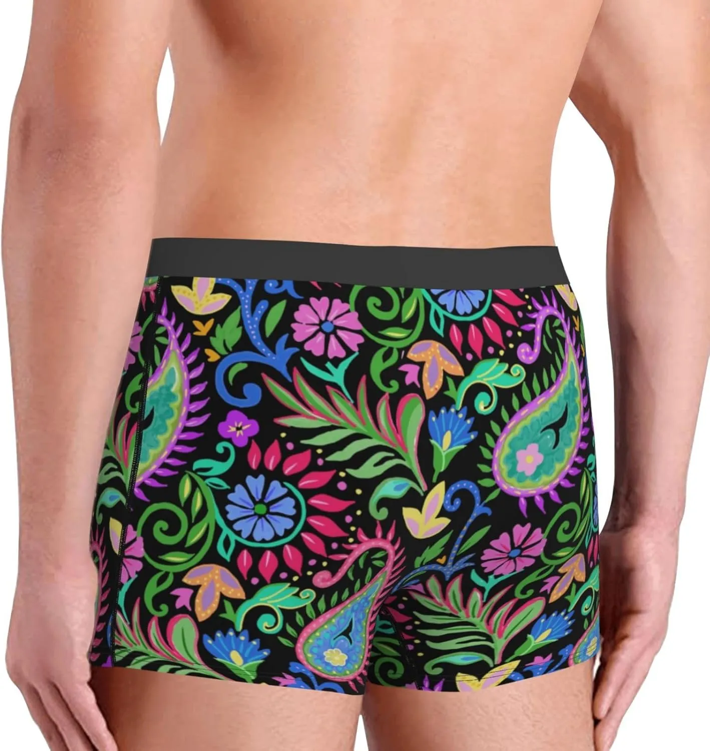 Watercolor Floral Paisley Print Boxer Briefs For Men Breathable Underwear-