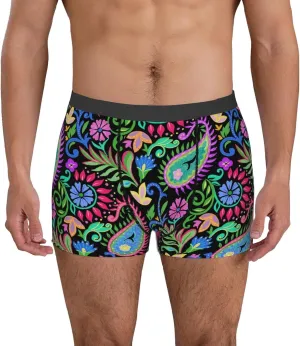 Watercolor Floral Paisley Print Boxer Briefs For Men Breathable Underwear-