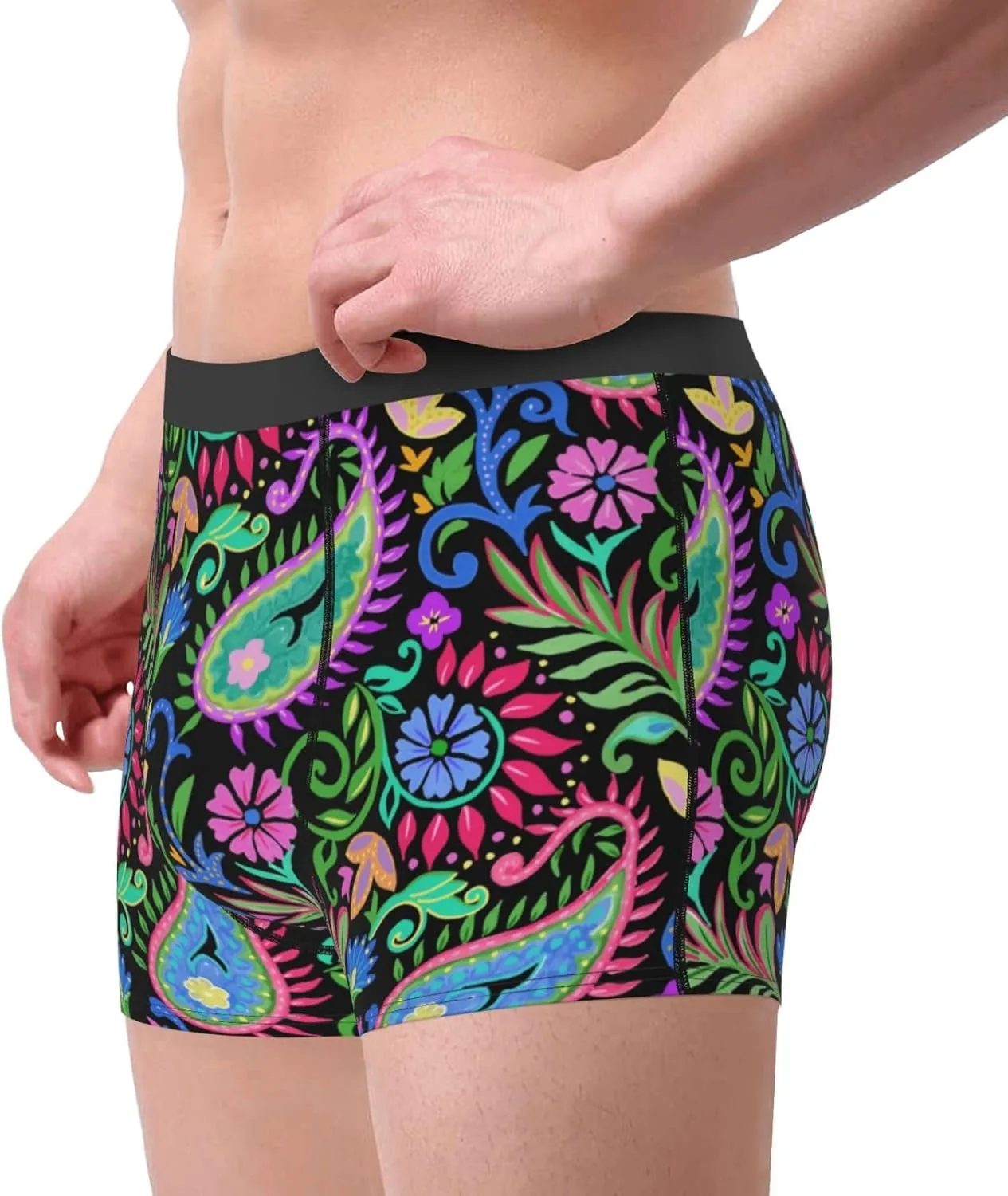 Watercolor Floral Paisley Print Boxer Briefs For Men Breathable Underwear-
