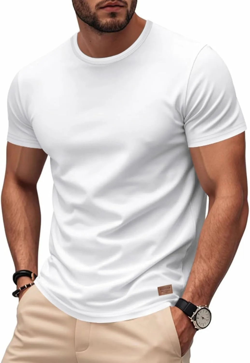 WENKOMG1 Mens Round Neck T-Shirt Quick Dry Solid Color Basic Summer Workout Gym Shirt