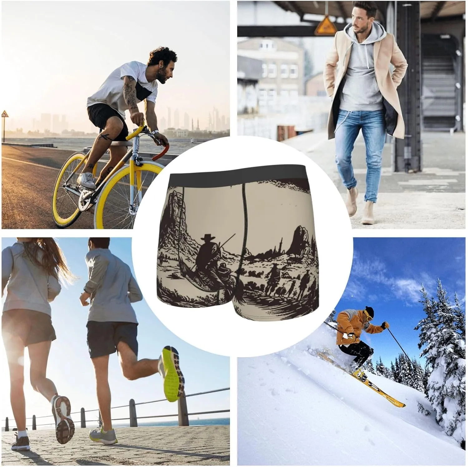 Western Desert Cowboy Print Boxer Briefs For Men Breathable Underwear-