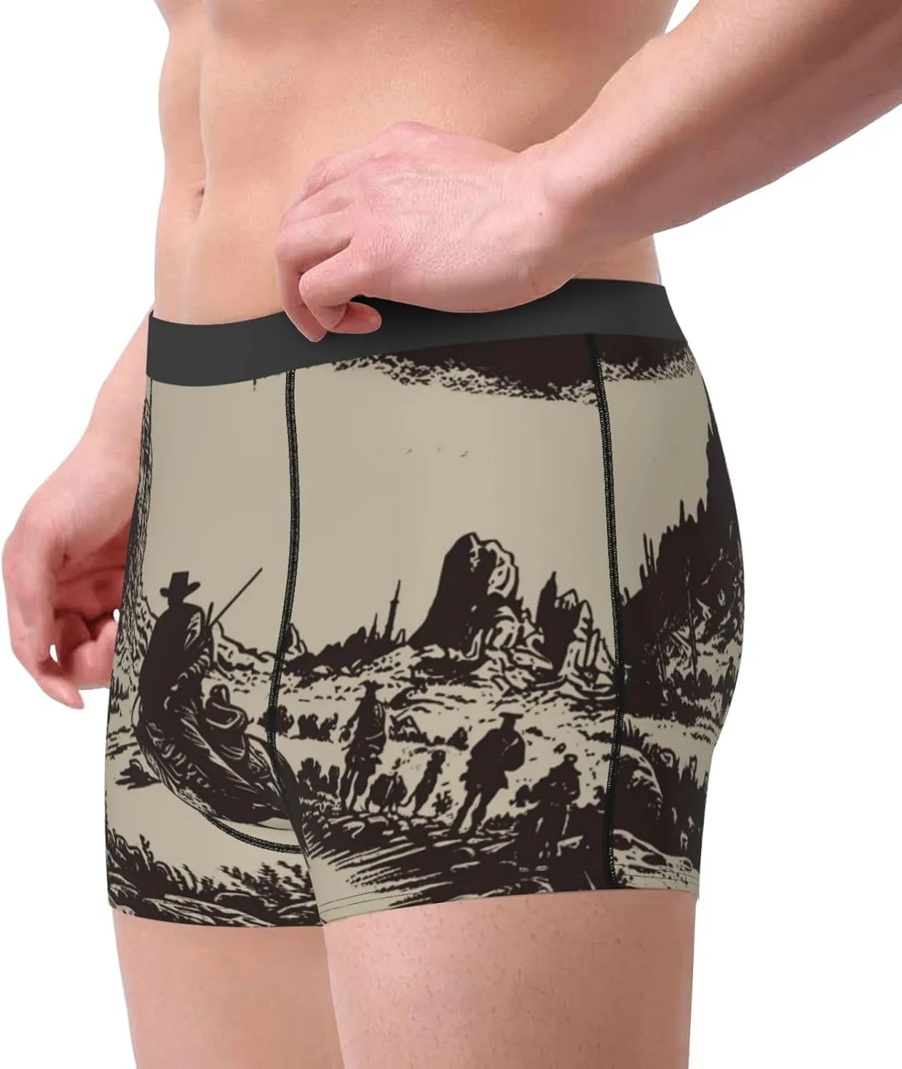 Western Desert Cowboy Print Boxer Briefs For Men Breathable Underwear-