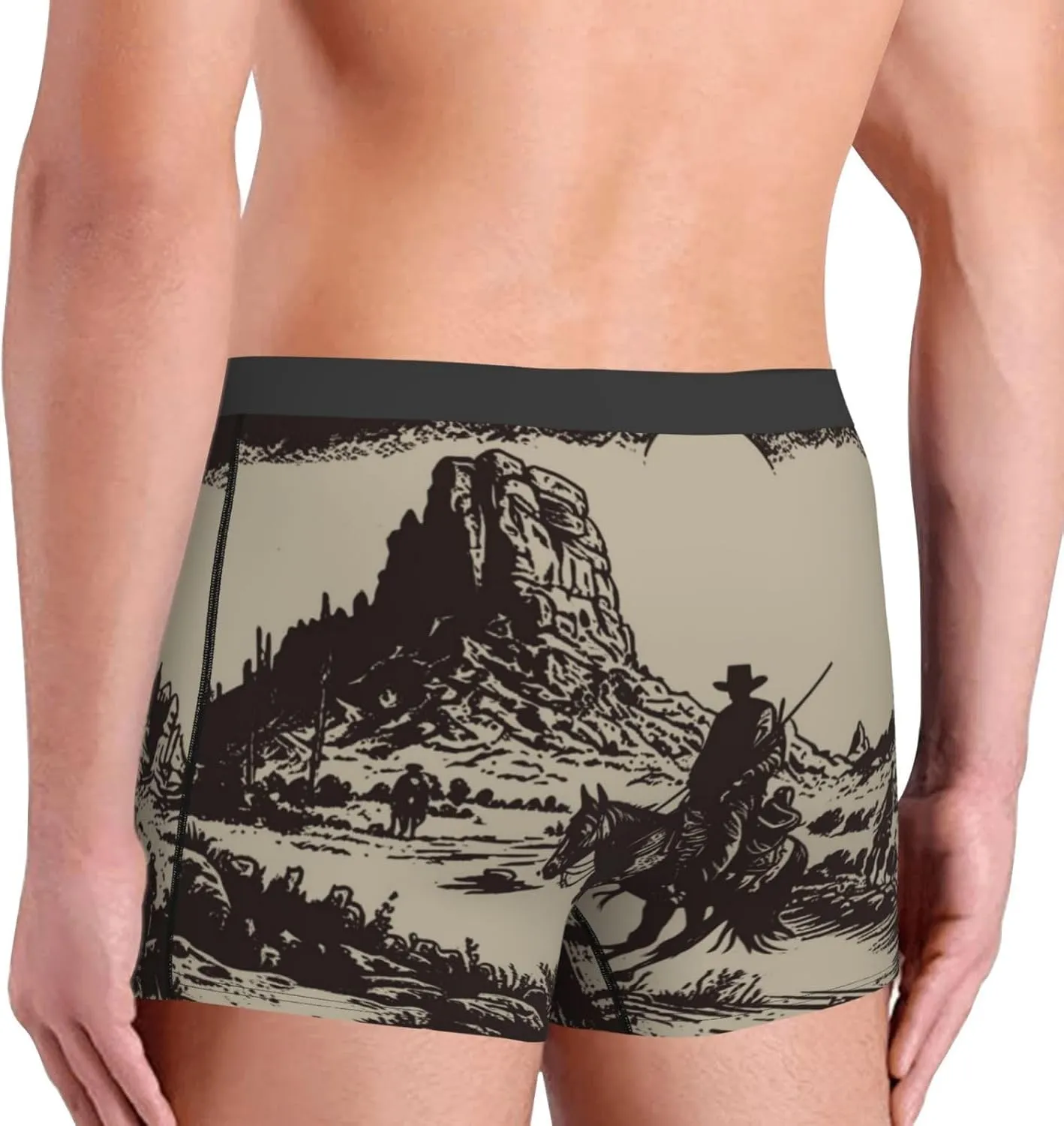 Western Desert Cowboy Print Boxer Briefs For Men Breathable Underwear-
