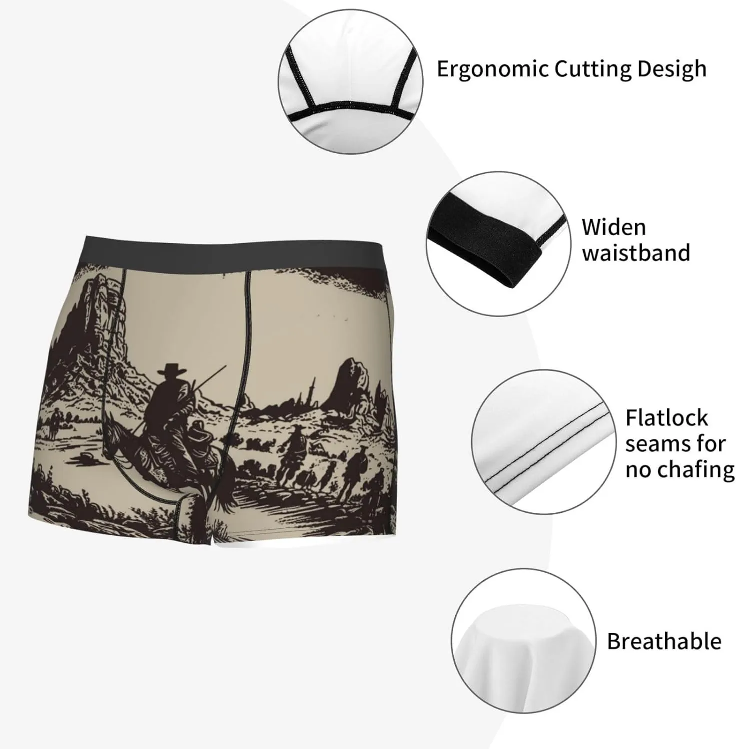 Western Desert Cowboy Print Boxer Briefs For Men Breathable Underwear-