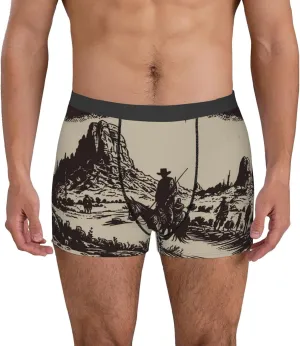 Western Desert Cowboy Print Boxer Briefs For Men Breathable Underwear-