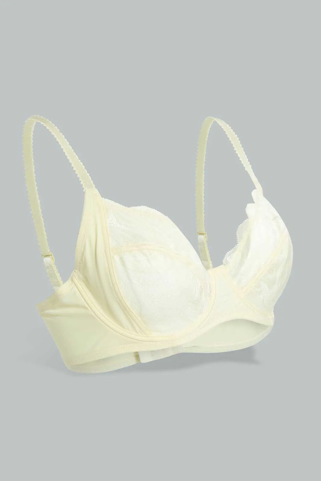 White And Yellow Lace Non Padded Bra (Pack of 2)