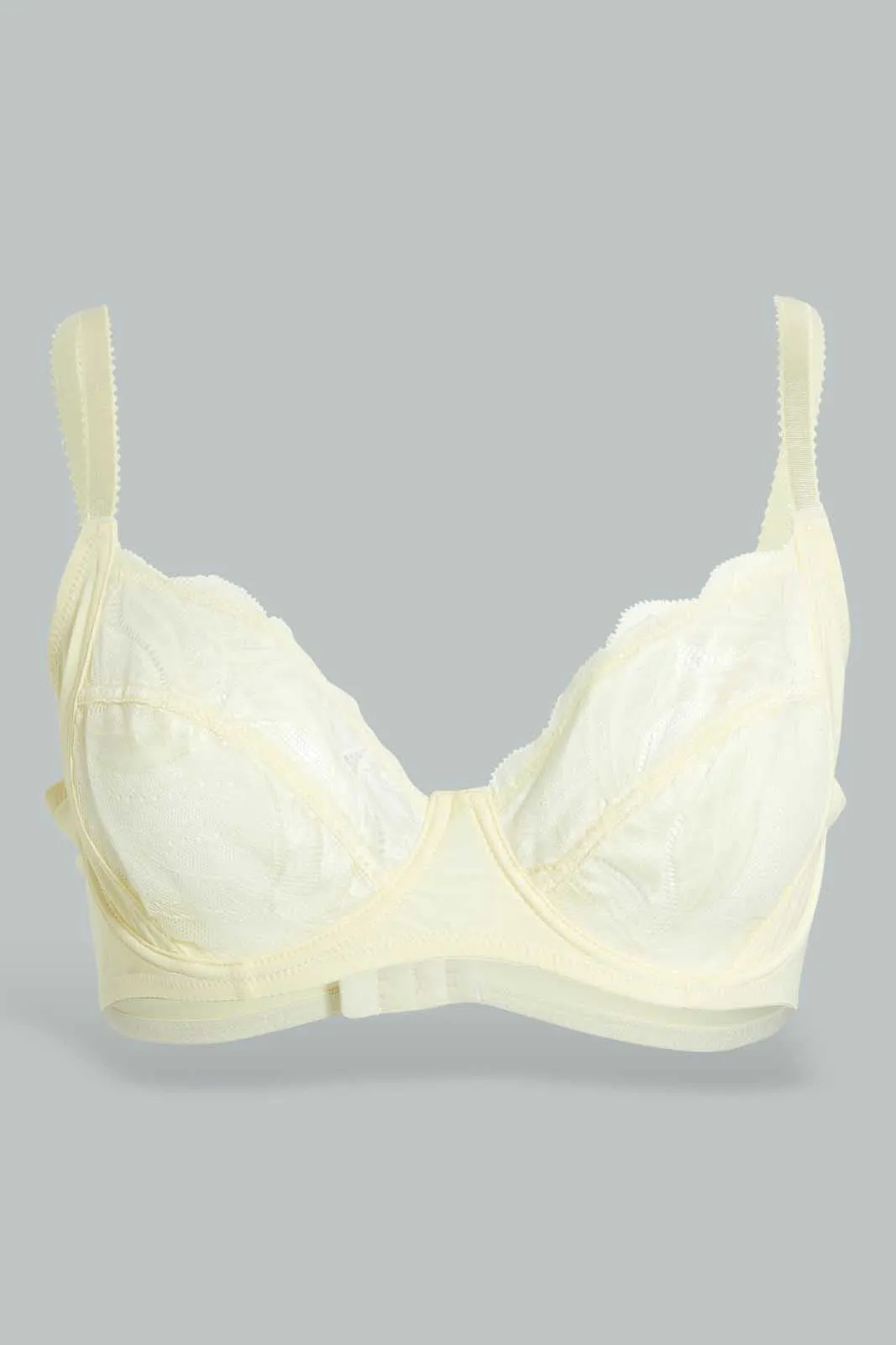 White And Yellow Lace Non Padded Bra (Pack of 2)
