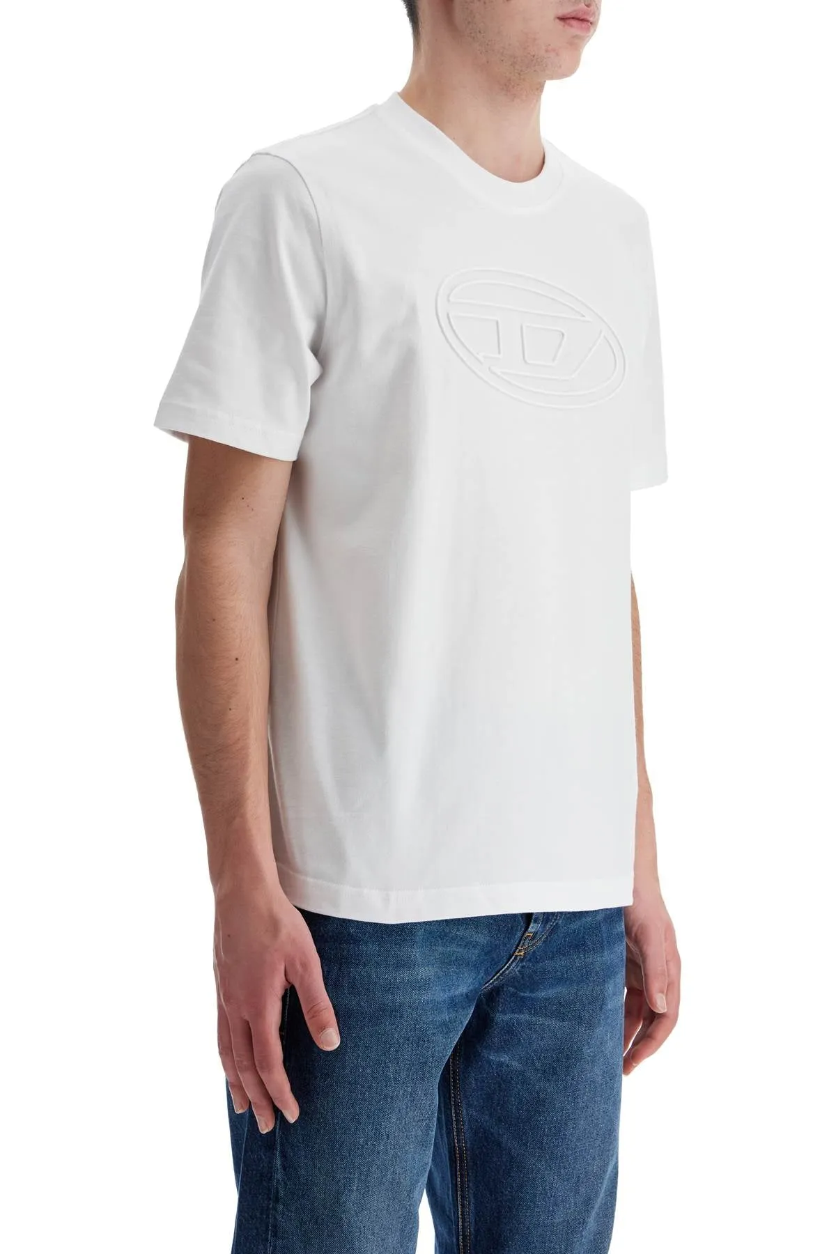 white cotton t-shirt with embossed logo t-adjust-bigoval A17402 0NJBM WHITE