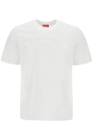 white cotton t-shirt with embossed logo t-adjust-bigoval A17402 0NJBM WHITE