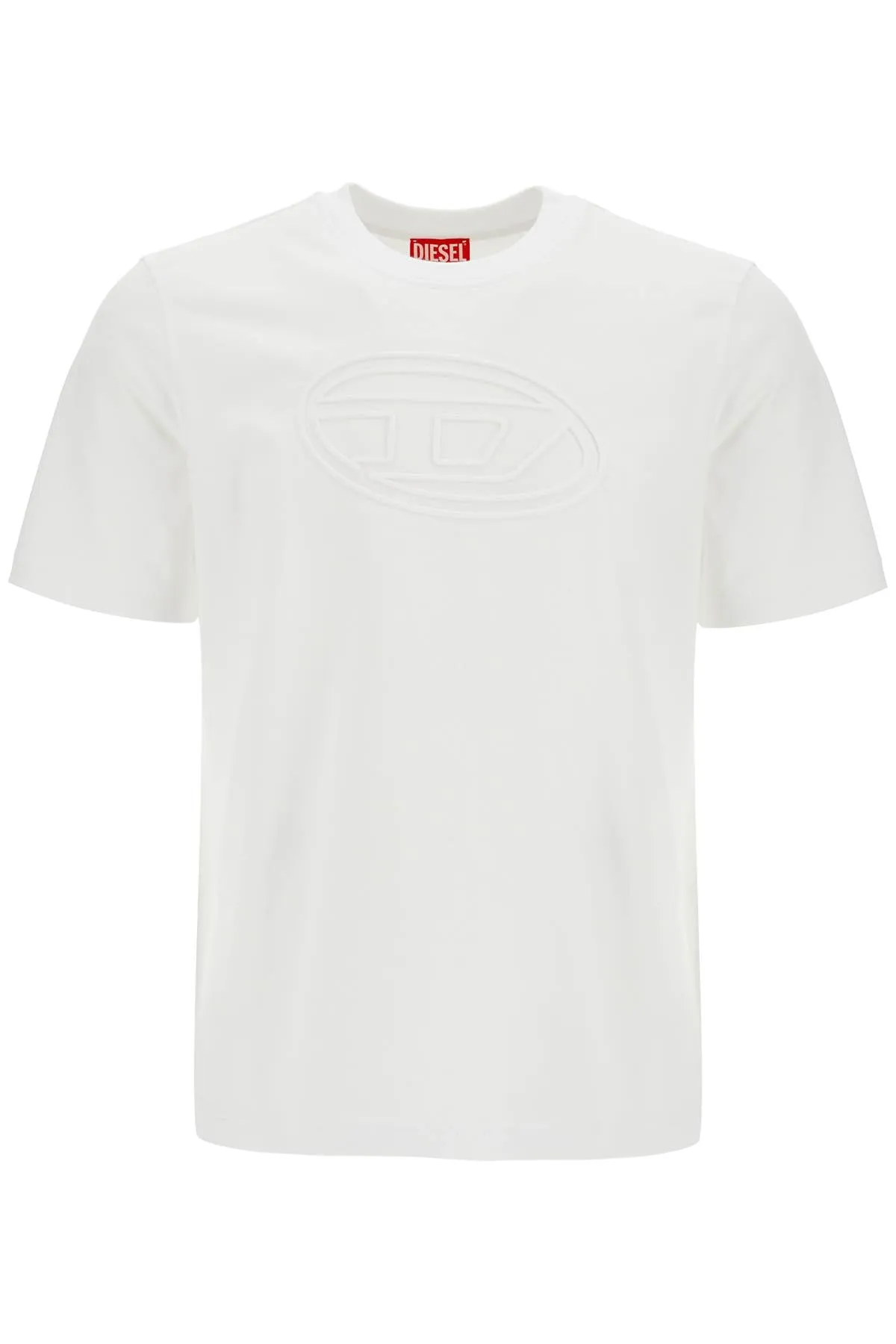white cotton t-shirt with embossed logo t-adjust-bigoval A17402 0NJBM WHITE