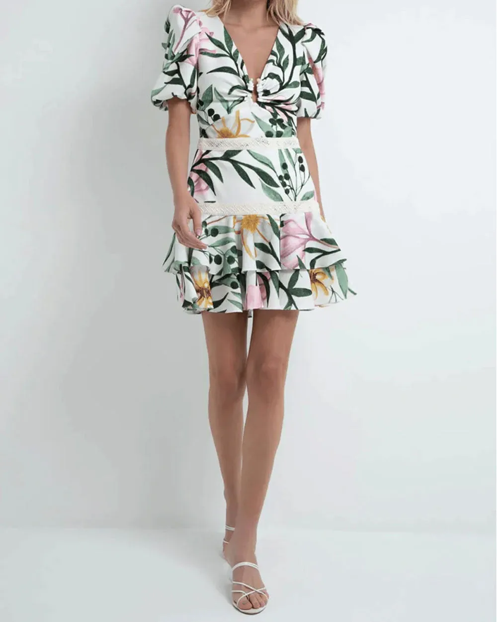 White Jasmin Puff Sleeve Mini Dress