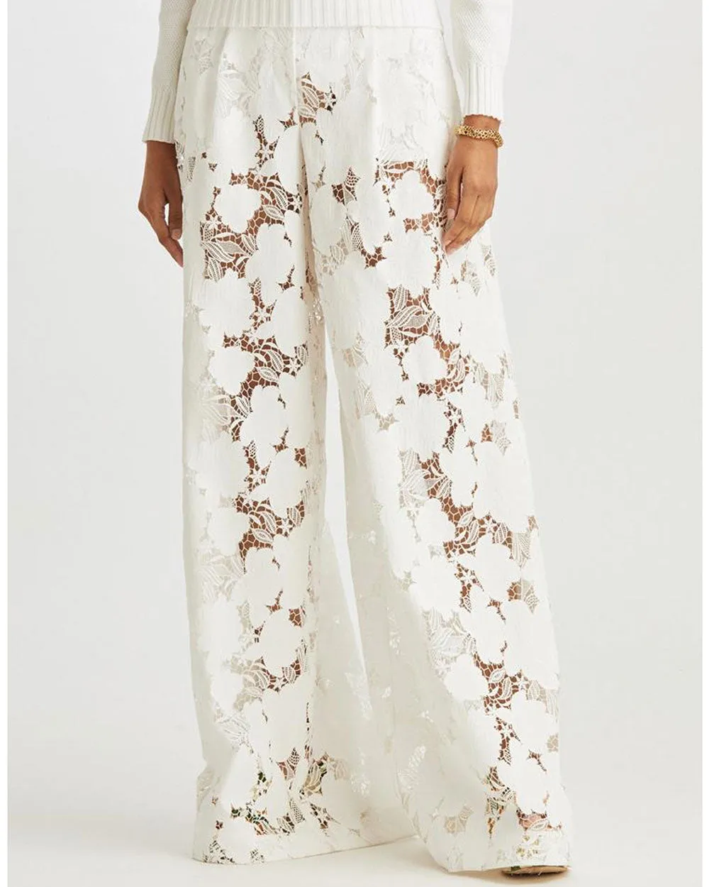 White Lace Magnolia Guipure Wide Leg Pant