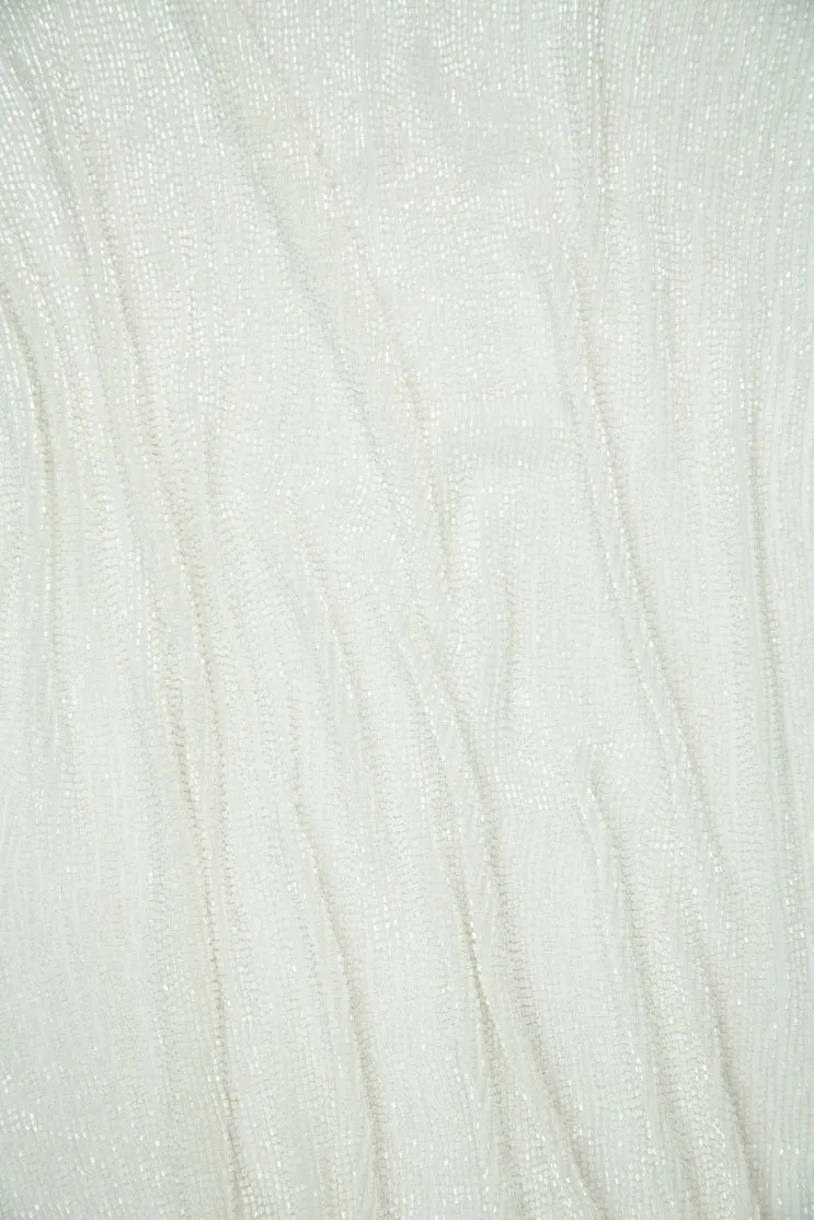 White Micro Bugle Beads on Silk Georgette Fabric