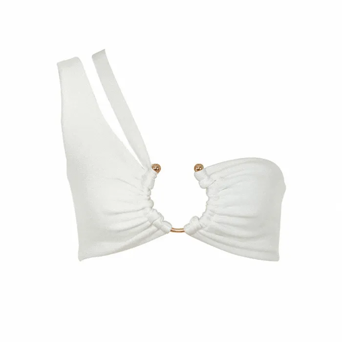 White One Shoulder Ring Crop Top