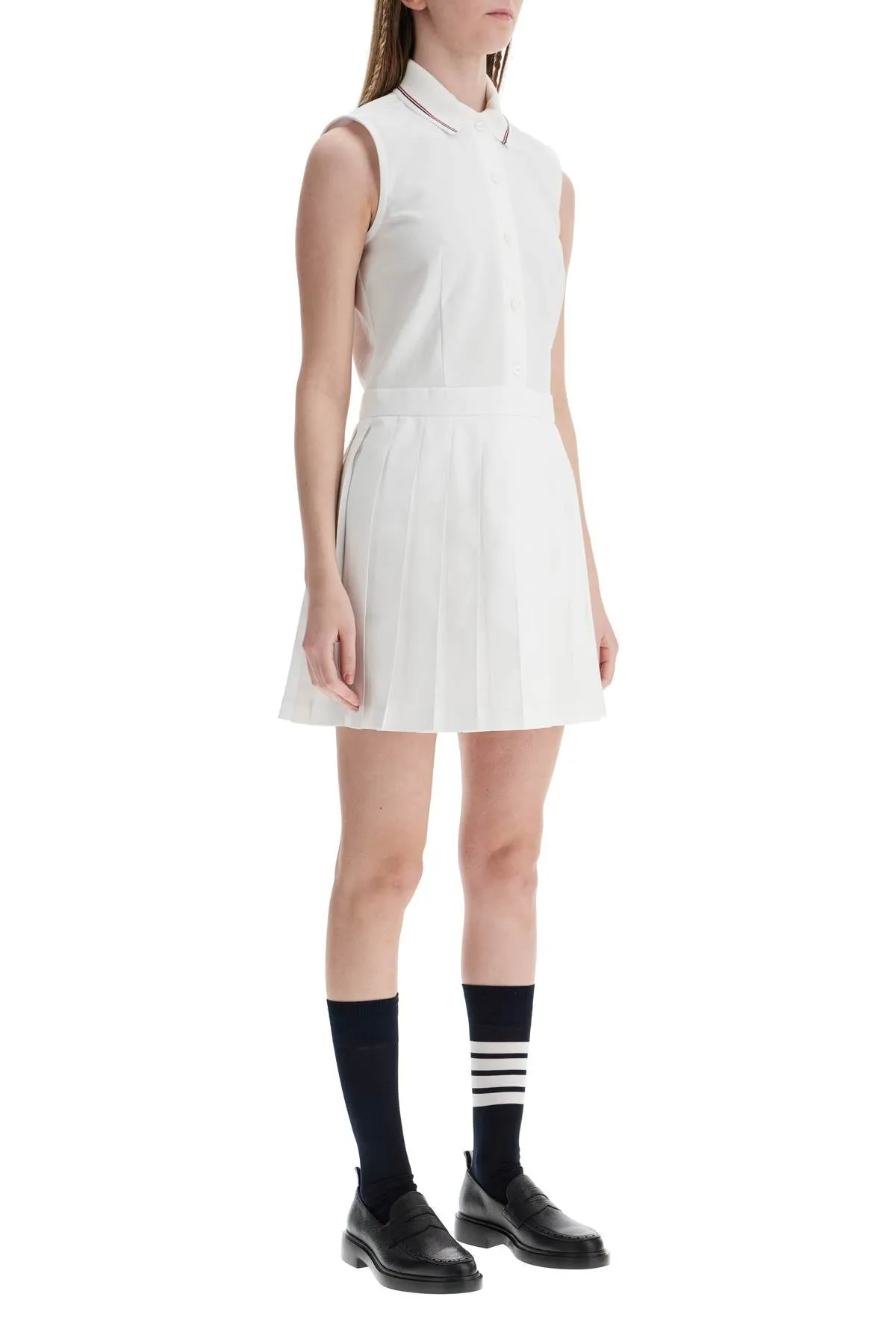 white pleated cotton dress for women FDSE95C 00185 WHITE