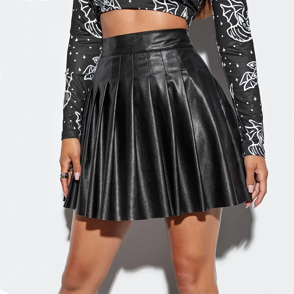 Wholesale of Women's PU Leather Pleated Skirts