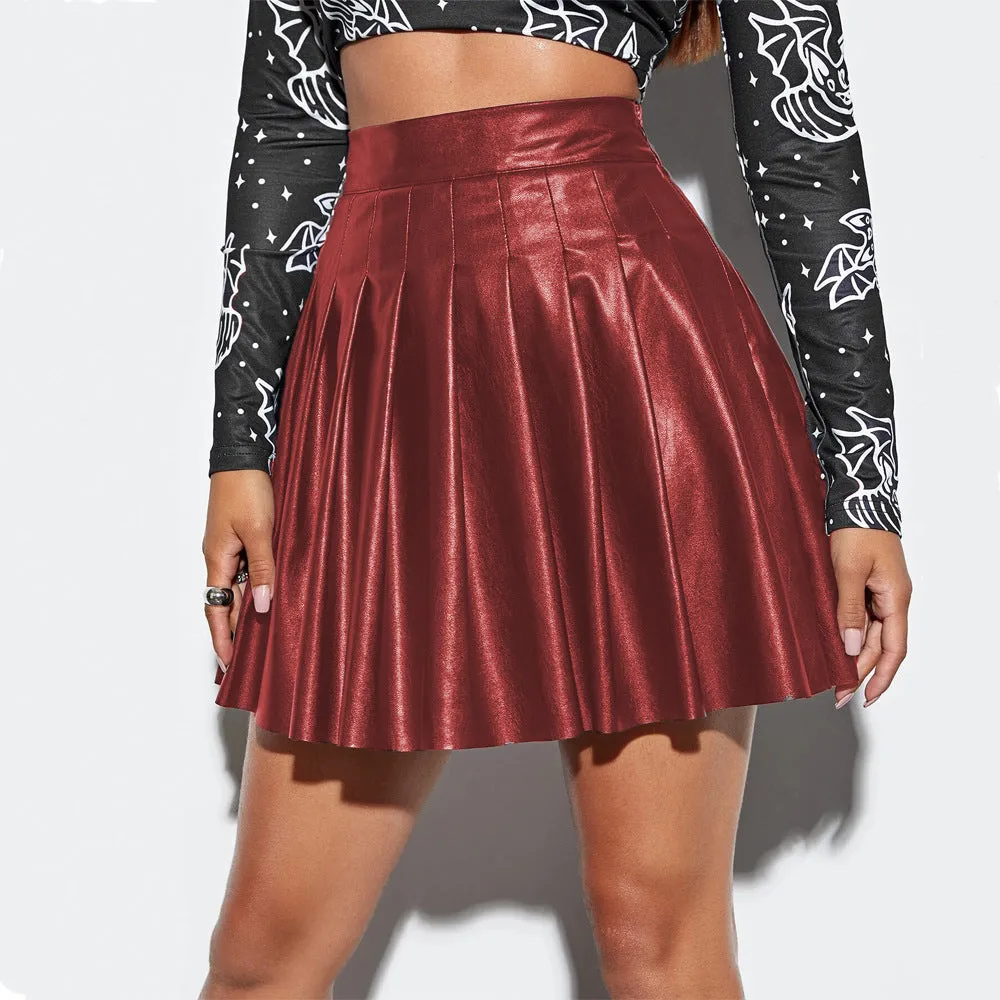 Wholesale of Women's PU Leather Pleated Skirts