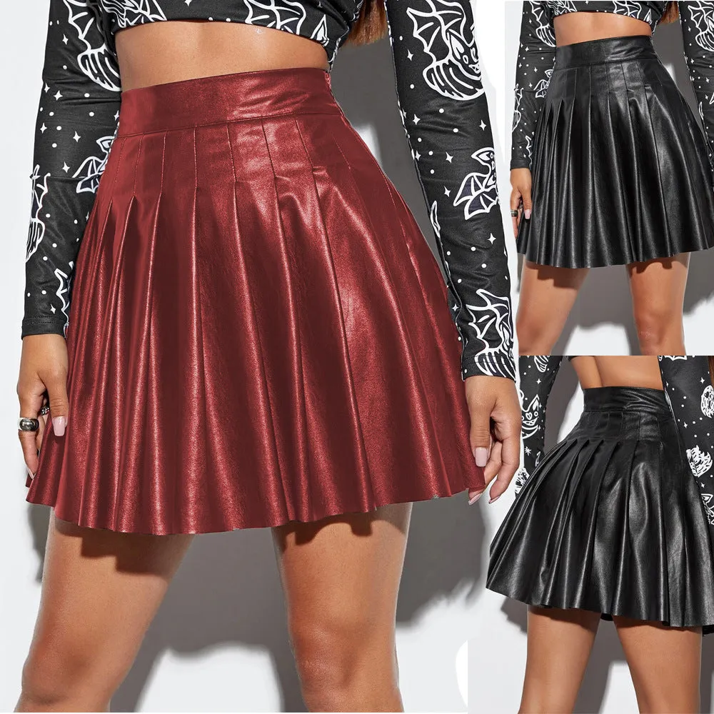 Wholesale of Women's PU Leather Pleated Skirts