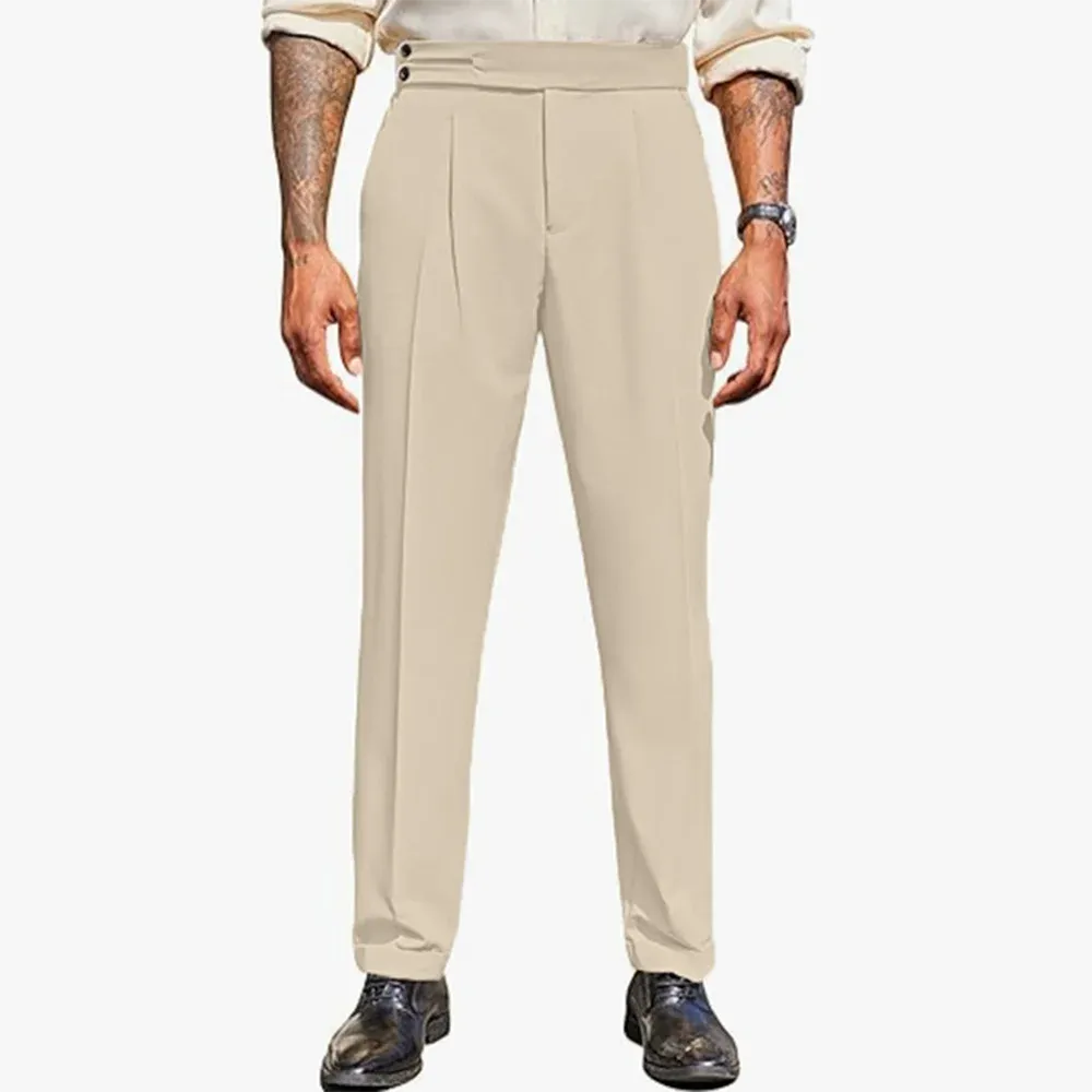 WIAOFELLAS  -  Mens Formal Straight Pants Business Side Buckle Casual Pants Classic Fashion British Style Elegant Trousers Men'S Clothing 2025