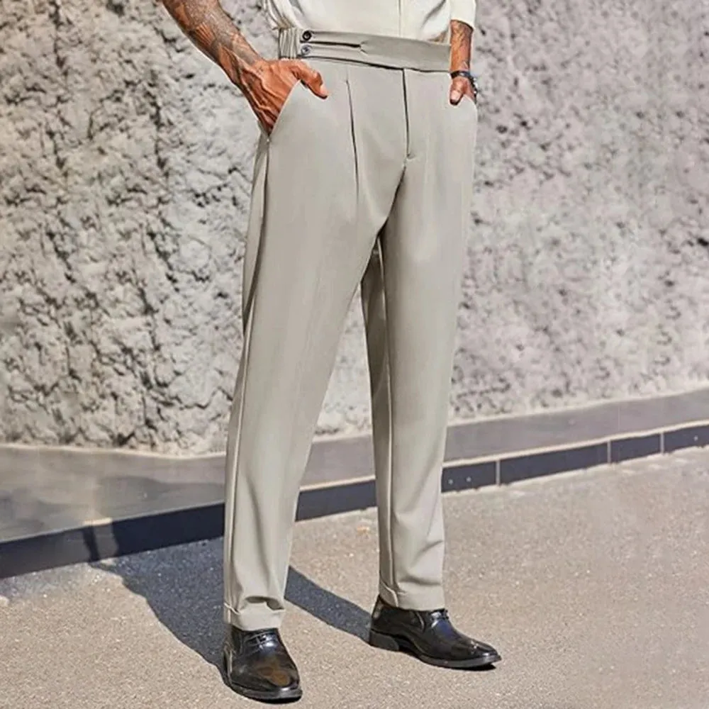 WIAOFELLAS  -  Mens Formal Straight Pants Business Side Buckle Casual Pants Classic Fashion British Style Elegant Trousers Men'S Clothing 2025