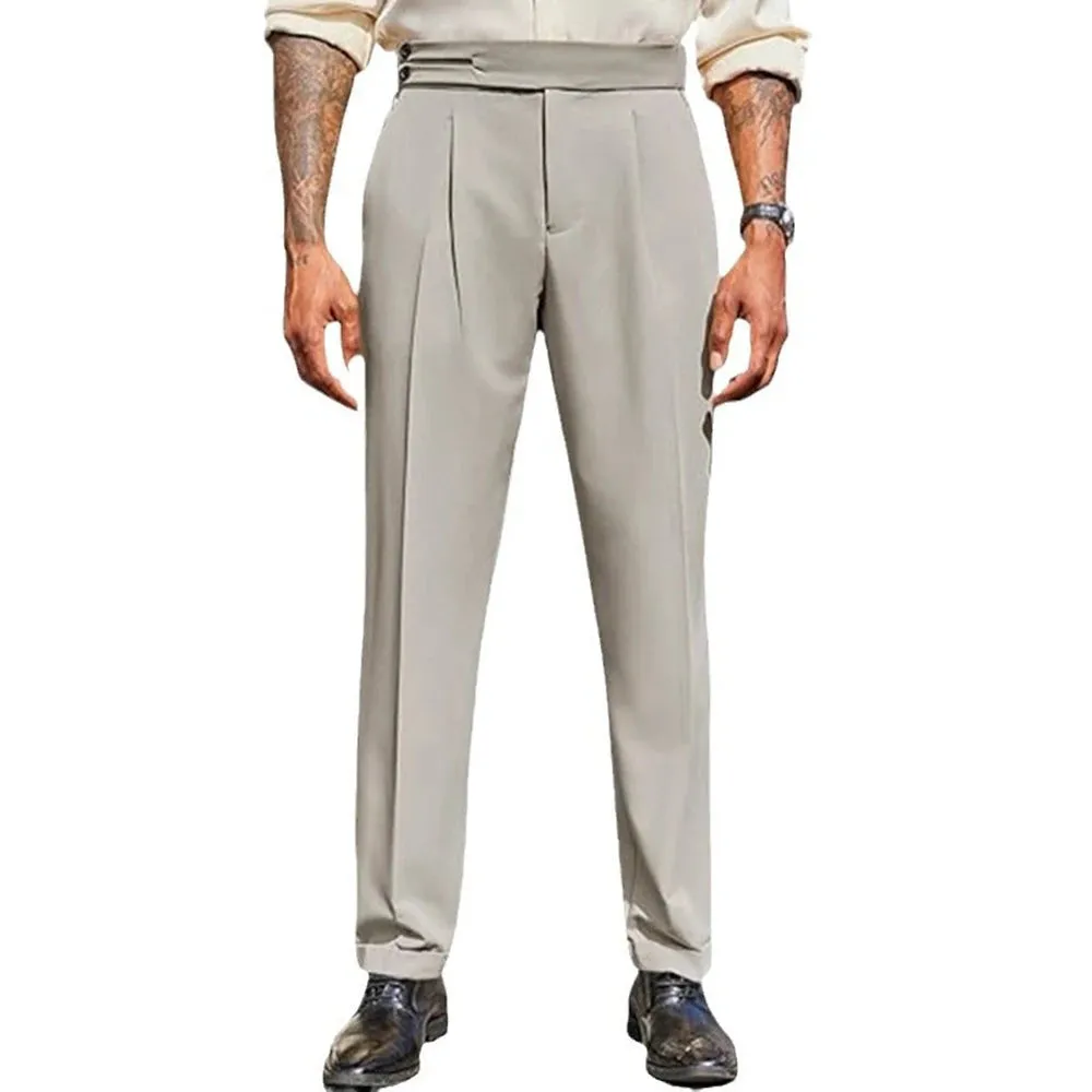 WIAOFELLAS  -  Mens Formal Straight Pants Business Side Buckle Casual Pants Classic Fashion British Style Elegant Trousers Men'S Clothing 2025