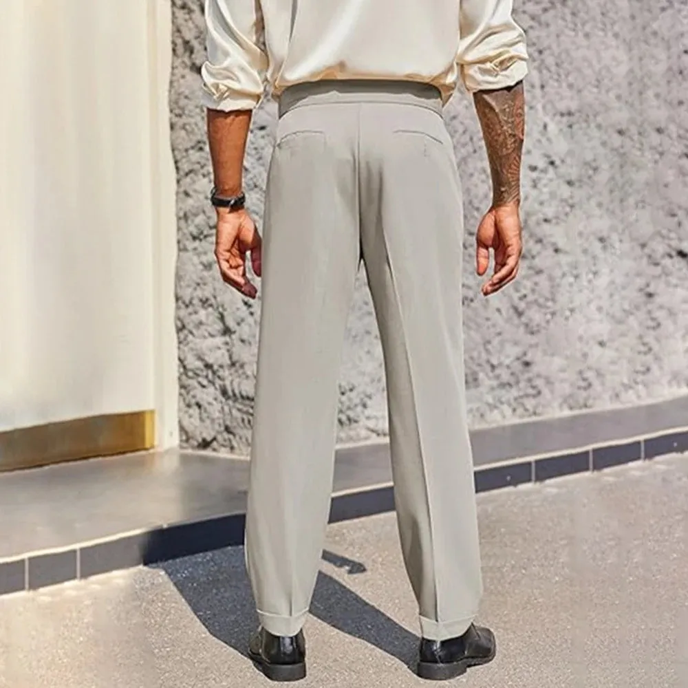 WIAOFELLAS  -  Mens Formal Straight Pants Business Side Buckle Casual Pants Classic Fashion British Style Elegant Trousers Men'S Clothing 2025