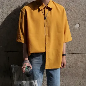 WIAOFELLAS   -  Summer Men's Fashion Loose Solid Color Shirts Male Korean Short Sleeve Thin Shirts Men Single Breasted Casual Shirts V59
