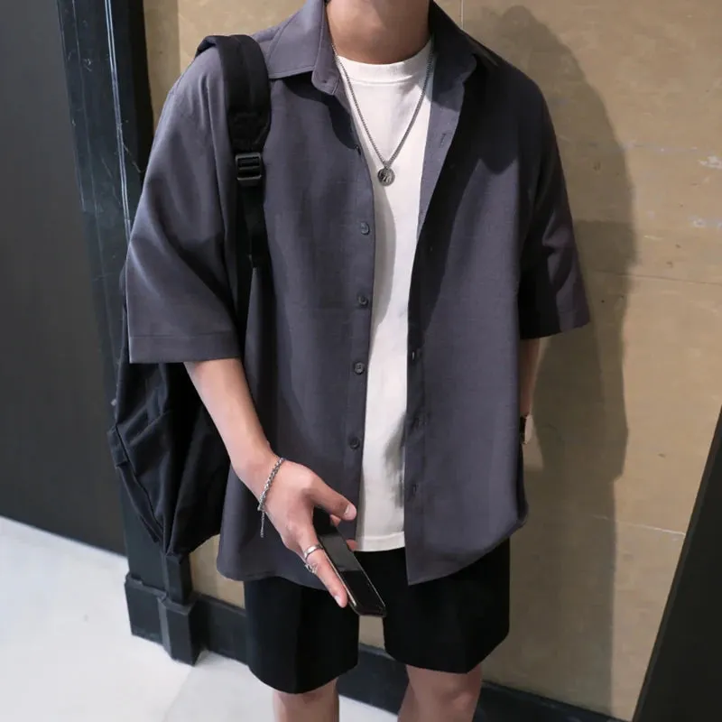 WIAOFELLAS   -  Summer Men's Fashion Loose Solid Color Shirts Male Korean Short Sleeve Thin Shirts Men Single Breasted Casual Shirts V59