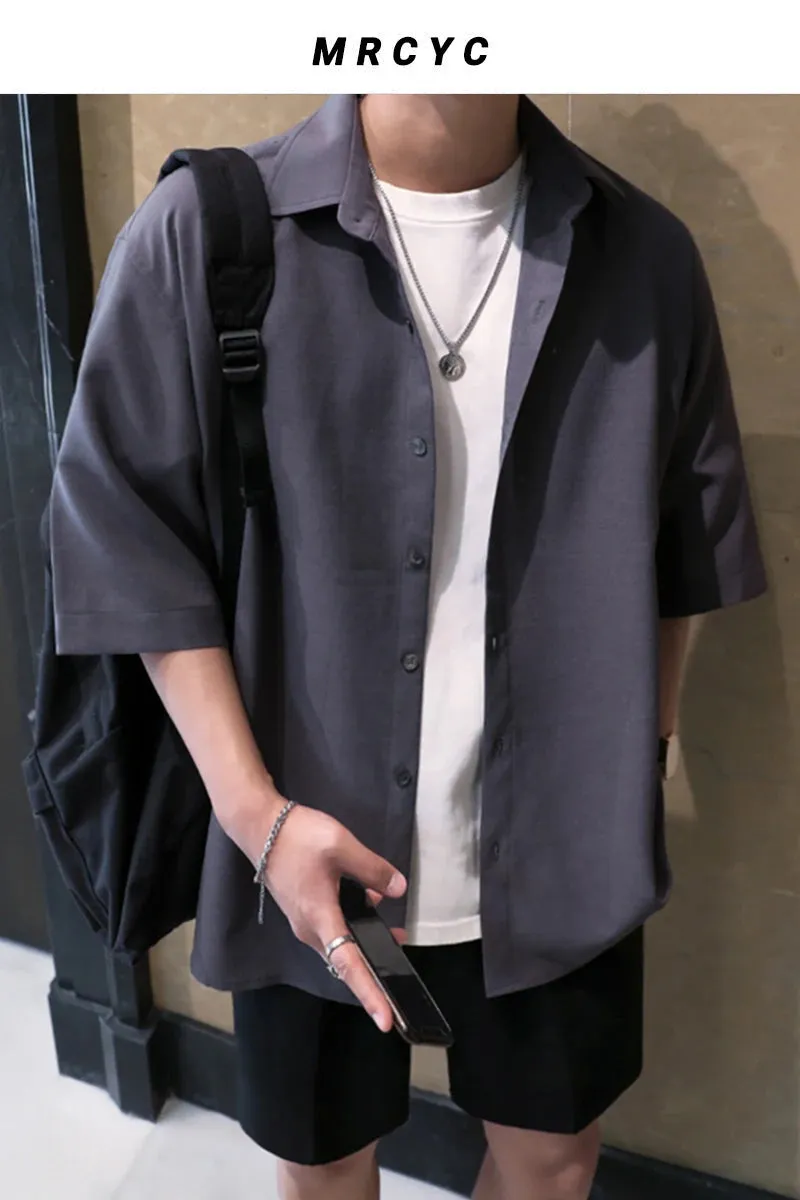 WIAOFELLAS   -  Summer Men's Fashion Loose Solid Color Shirts Male Korean Short Sleeve Thin Shirts Men Single Breasted Casual Shirts V59