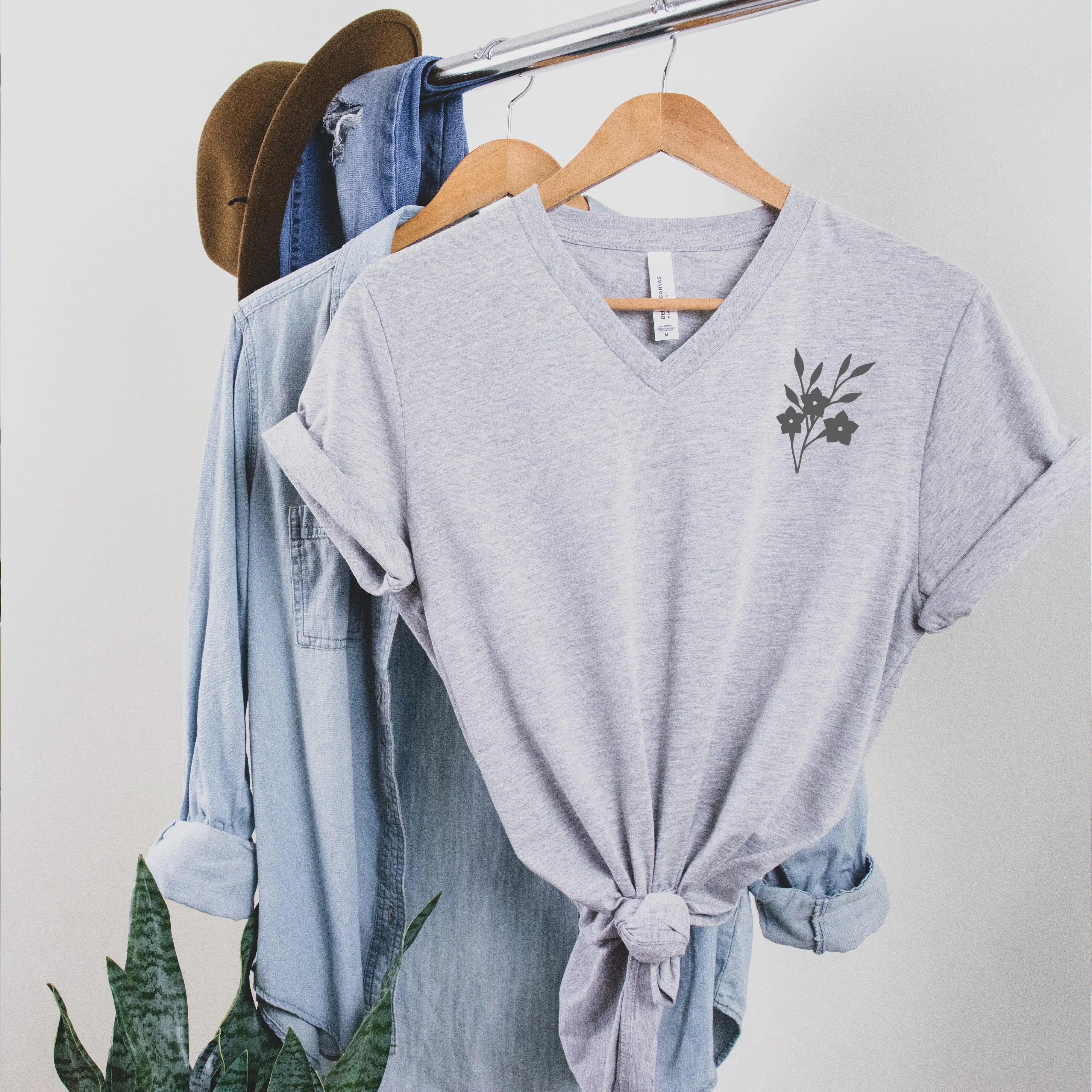 Wildflower V-Neck Grey T-Shirt