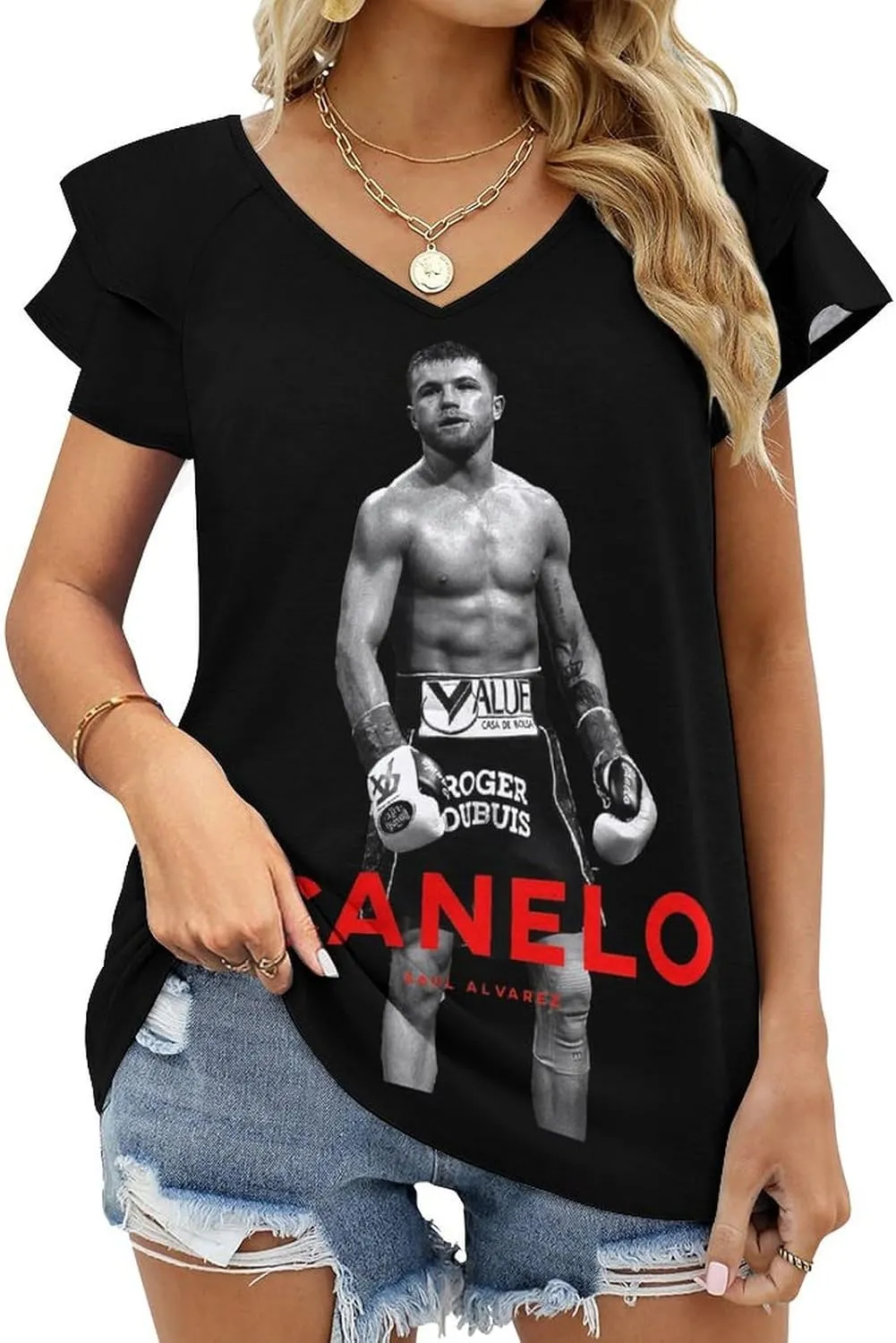 Woman T-Shirts Summer V Neck Tshirt Classy Retro Short-Sleeve for Women Slim Fit tees
