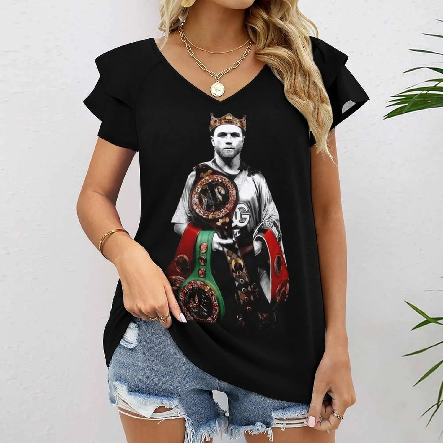 Woman T-Shirts Summer V Neck Tshirt Classy Retro Short-Sleeve for Women Slim Fit tees