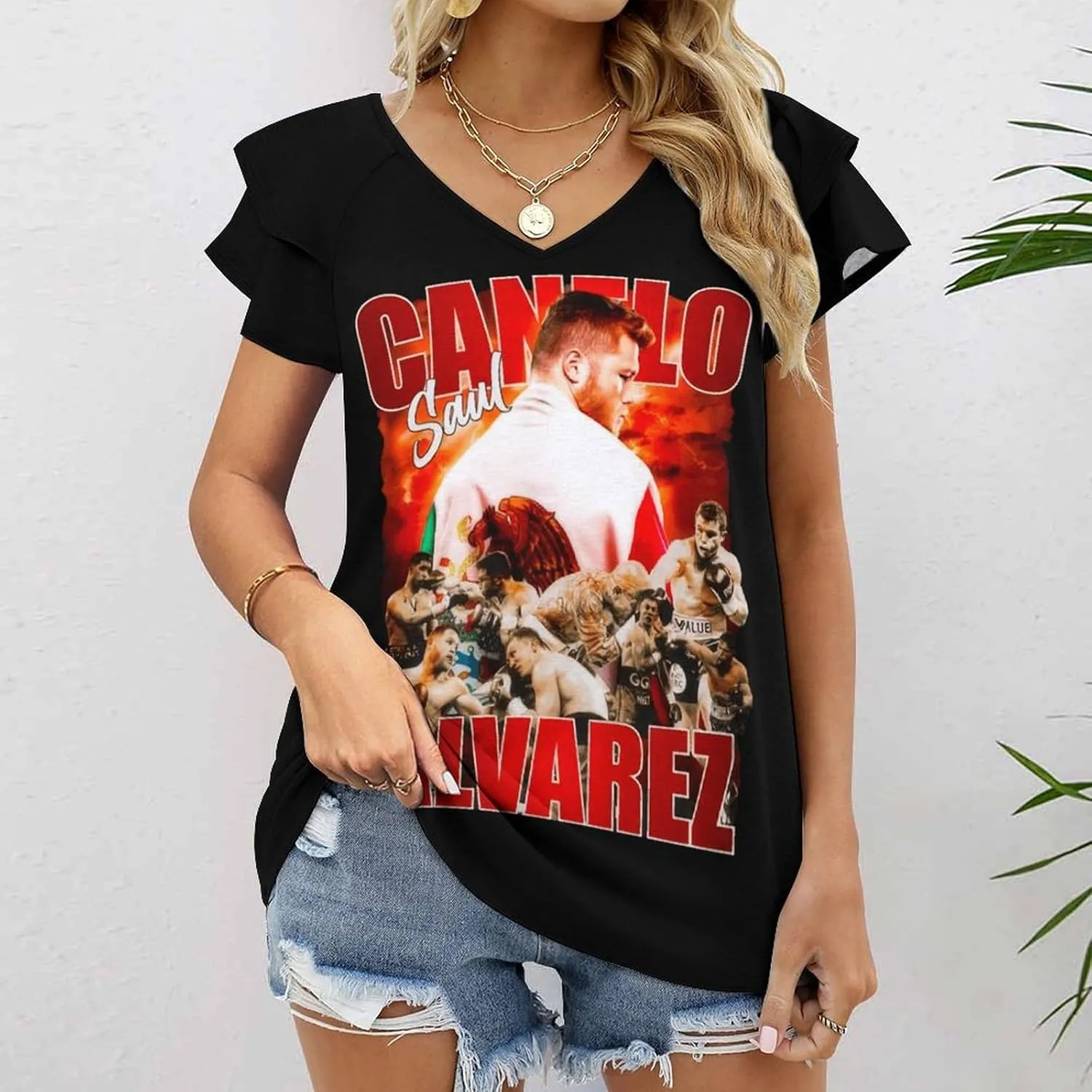 Woman T-Shirts Summer V Neck Tshirt Classy Retro Short-Sleeve for Women Slim Fit tees