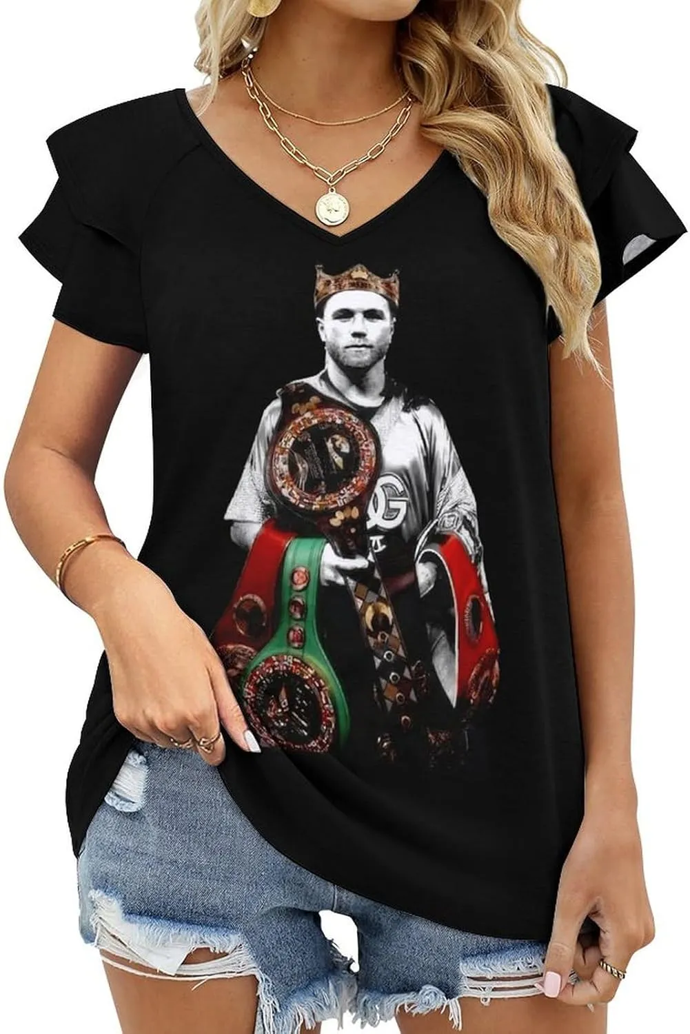 Woman T-Shirts Summer V Neck Tshirt Classy Retro Short-Sleeve for Women Slim Fit tees