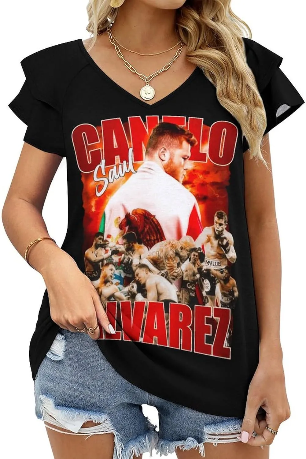 Woman T-Shirts Summer V Neck Tshirt Classy Retro Short-Sleeve for Women Slim Fit tees