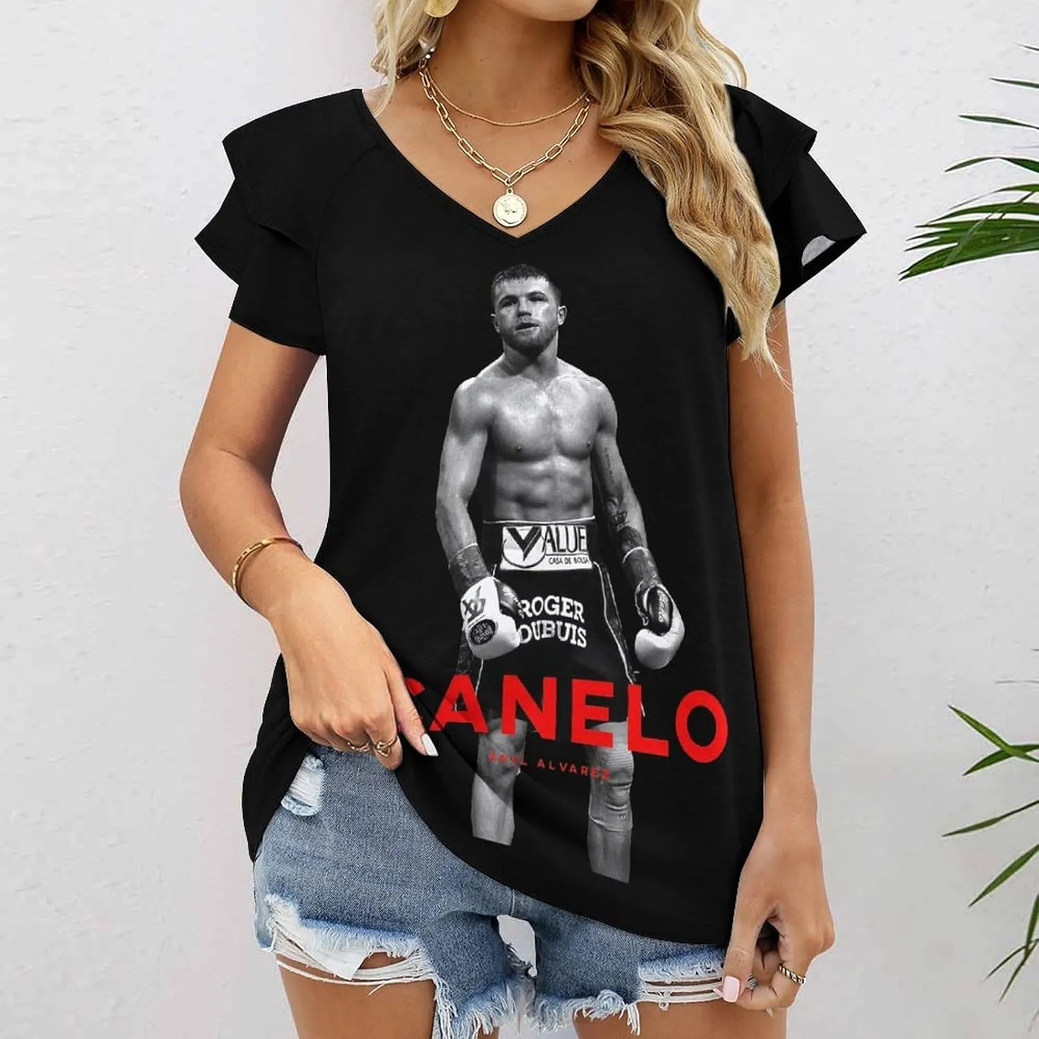 Woman T-Shirts Summer V Neck Tshirt Classy Retro Short-Sleeve for Women Slim Fit tees