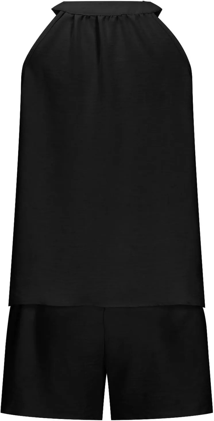 Women 2 Piece Lounge Sets Cute Sleepwear 2025 Summer Outfits Soft Pajama V Neck Cami Tank Pj Shorts Set With Pockets
