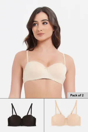 Women Beige And Black Balconette Bra Set (Pack of 2)