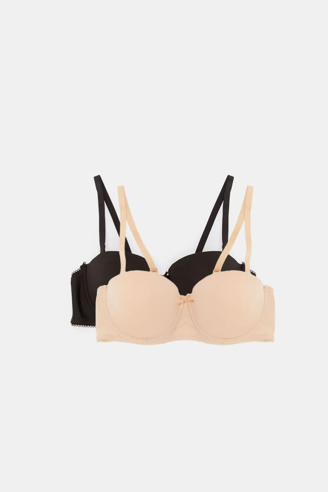 Women Beige And Black Balconette Bra Set (Pack of 2)