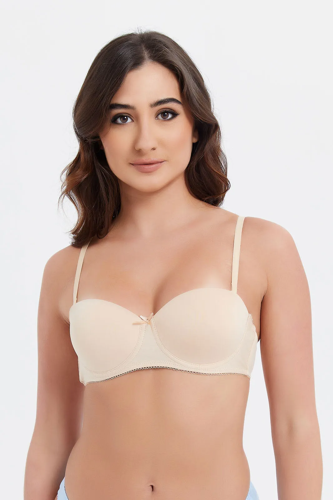Women Beige And Black Balconette Bra Set (Pack of 2)