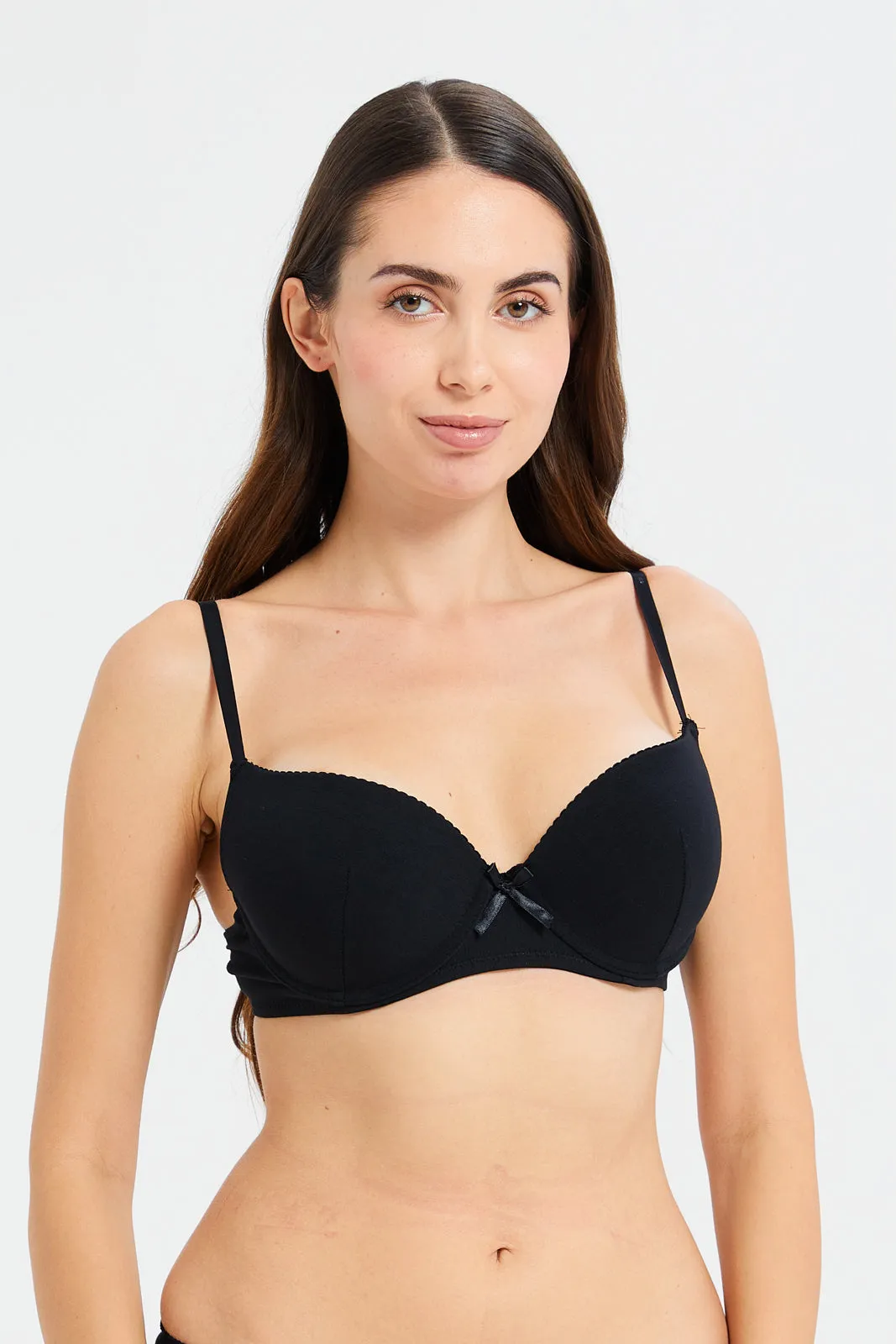 Women Black And White Bow Plunge Bras (Pack of 2)